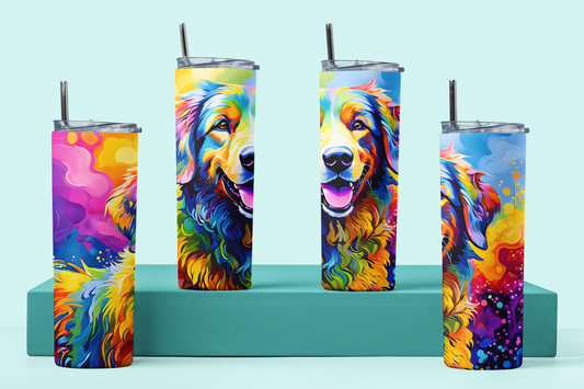 Rainbow Dog Five | Rainbow Pastures Multicolour Animals |  Anti Slip Thermal Tumbler