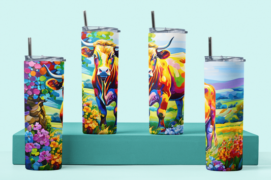 Rainbow Dairy Cow Seven | Rainbow Pastures Multicolour Animals |  Anti Slip Thermal Tumbler
