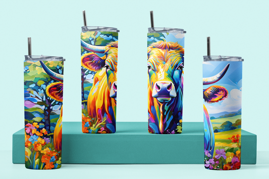 Rainbow Dairy Cow Five | Rainbow Pastures Multicolour Animals |  Anti Slip Thermal Tumbler