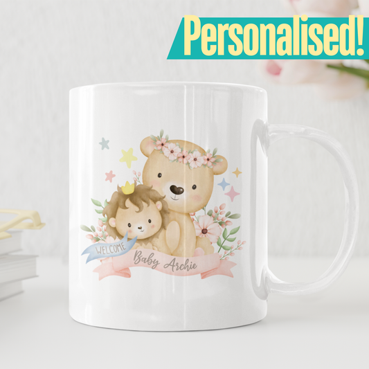 Custom Baby Name Lion and Bear Mug